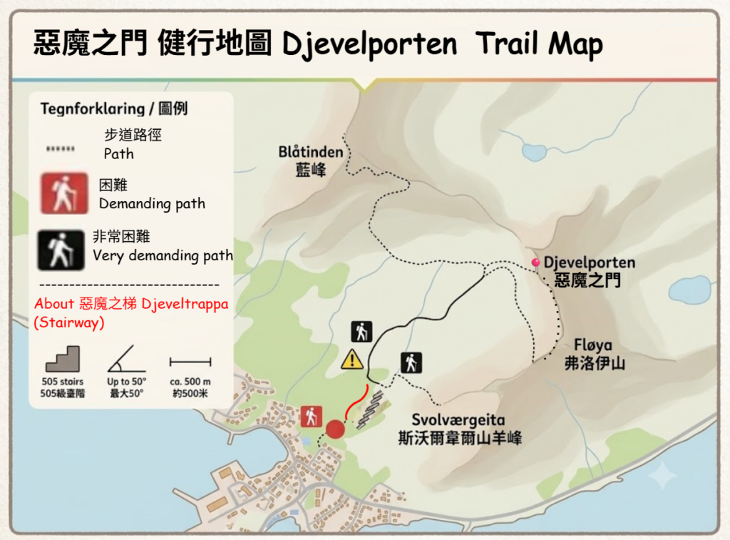 惡魔之門 健行地圖 Djevelporten Trail Map