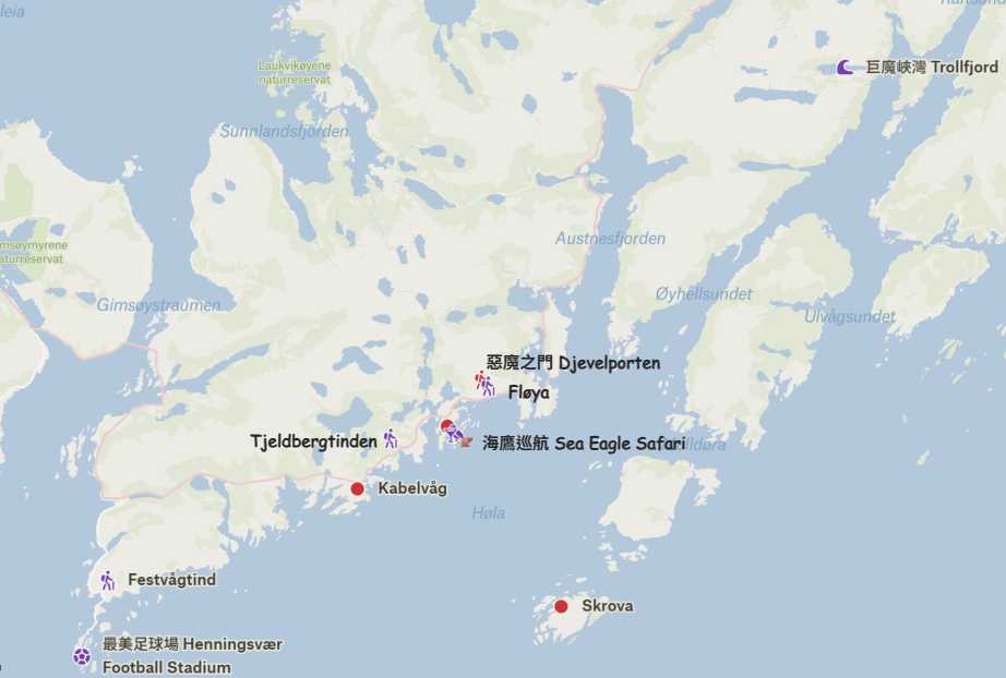 羅弗敦北部景點地圖 Northern Lofoten Attractions Map