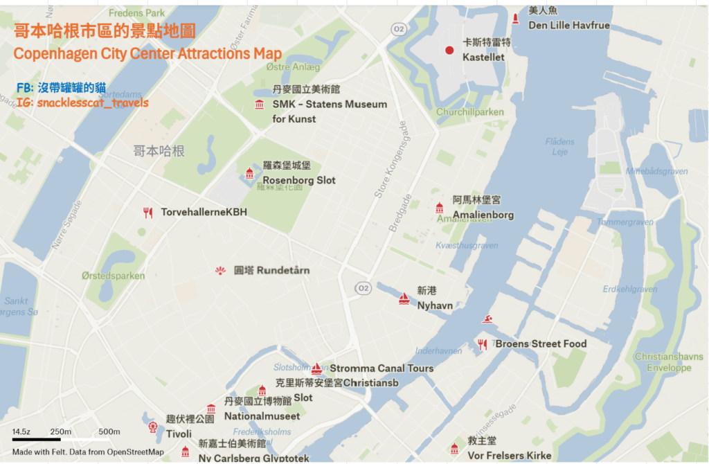 哥本哈根市區的景點地圖